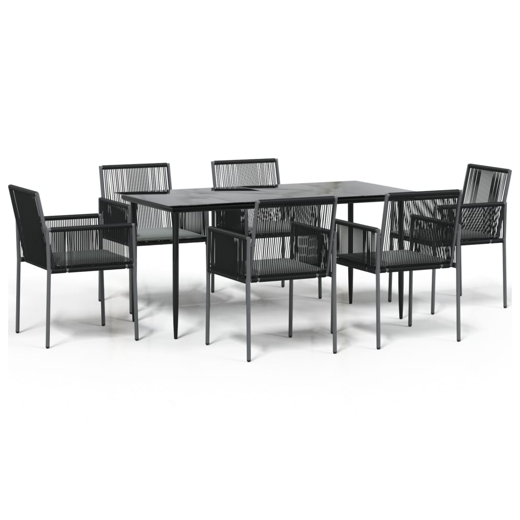 Ensemble à manger de jardin coussins 7 pcs noir rotin et acier