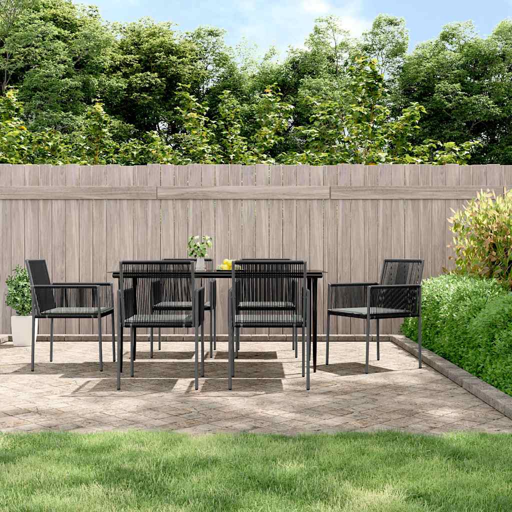 Ensemble à manger de jardin coussins 7 pcs noir rotin et acier