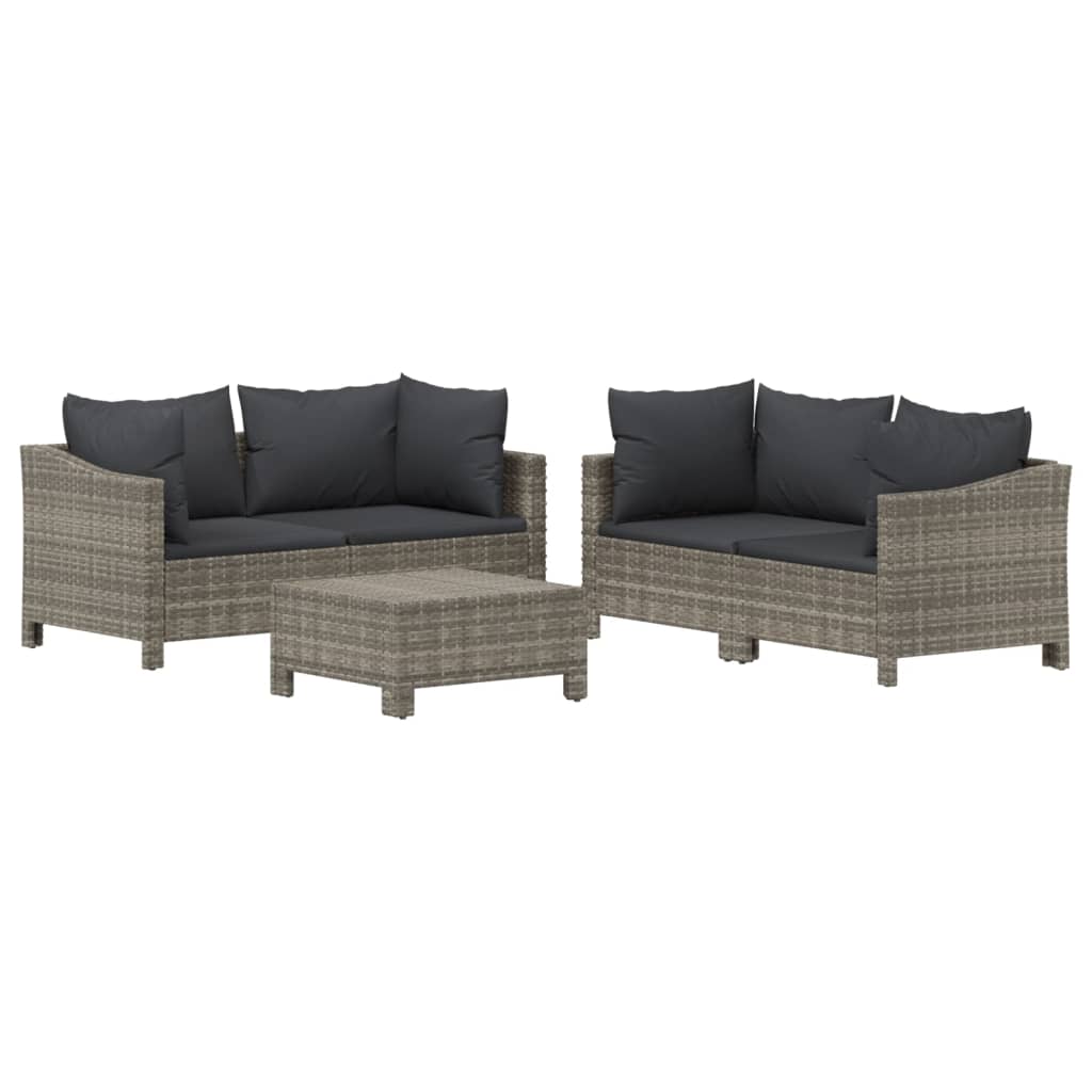 Salon de jardin 5 pcs avec coussins Gris Résine tressée