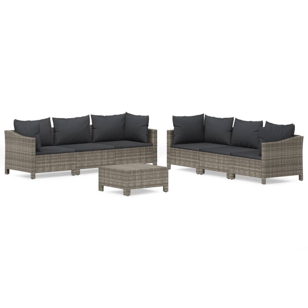 Salon de jardin 7 pcs avec coussins Gris Résine tressée