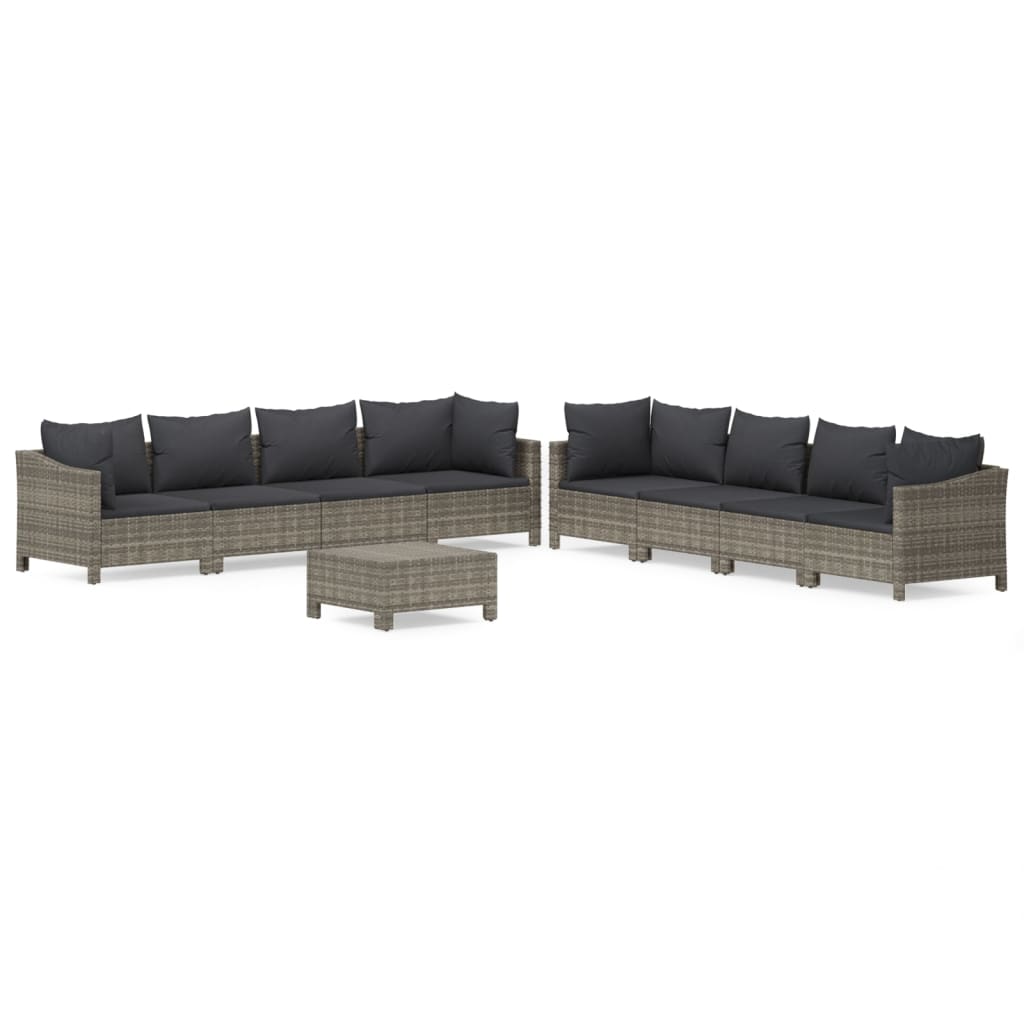 Salon de jardin 9 pcs avec coussins Gris Résine tressée