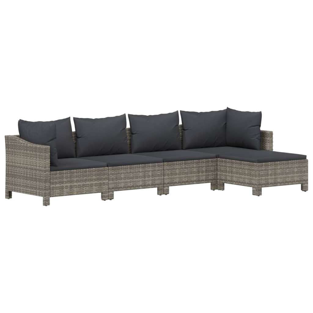 Salon de jardin 5 pcs avec coussins Gris Résine tressée