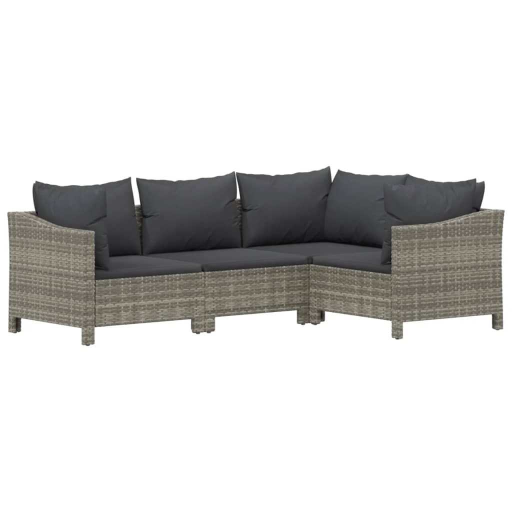 Salon de jardin 4 pcs avec coussins Gris Résine tressée