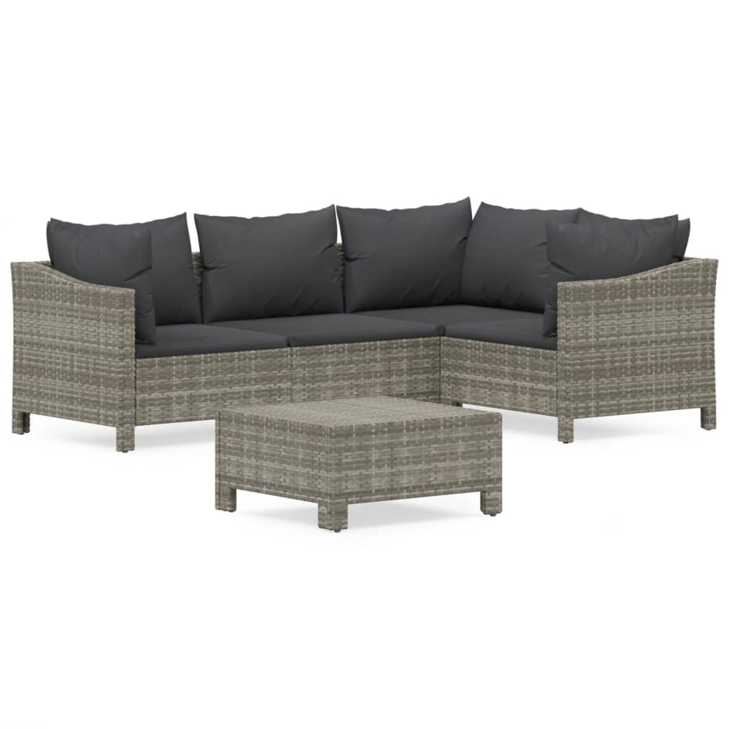Salon de jardin 5 pcs avec coussins Gris Résine tressée