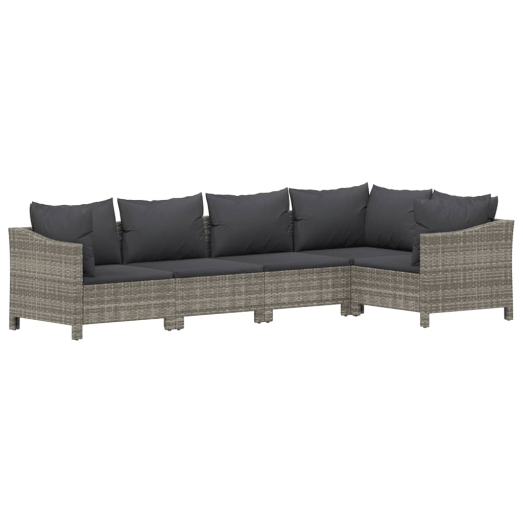 Salon de jardin 5 pcs avec coussins Gris Résine tressée