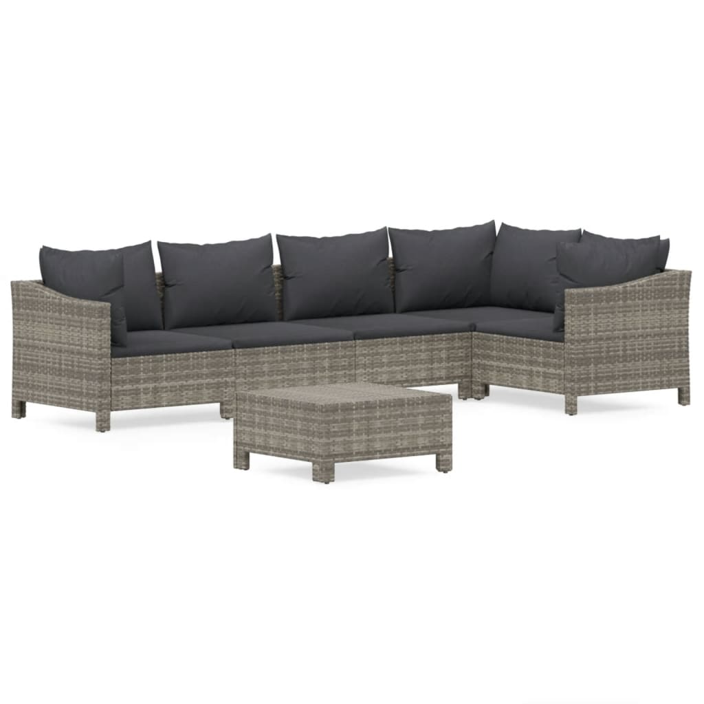 Salon de jardin 6 pcs avec coussins Gris Résine tressée