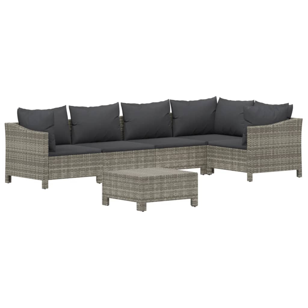 Salon de jardin 6 pcs avec coussins Gris Résine tressée