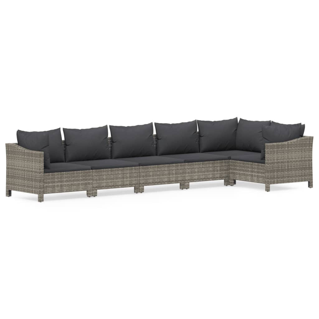 Salon de jardin 6 pcs avec coussins Gris Résine tressée