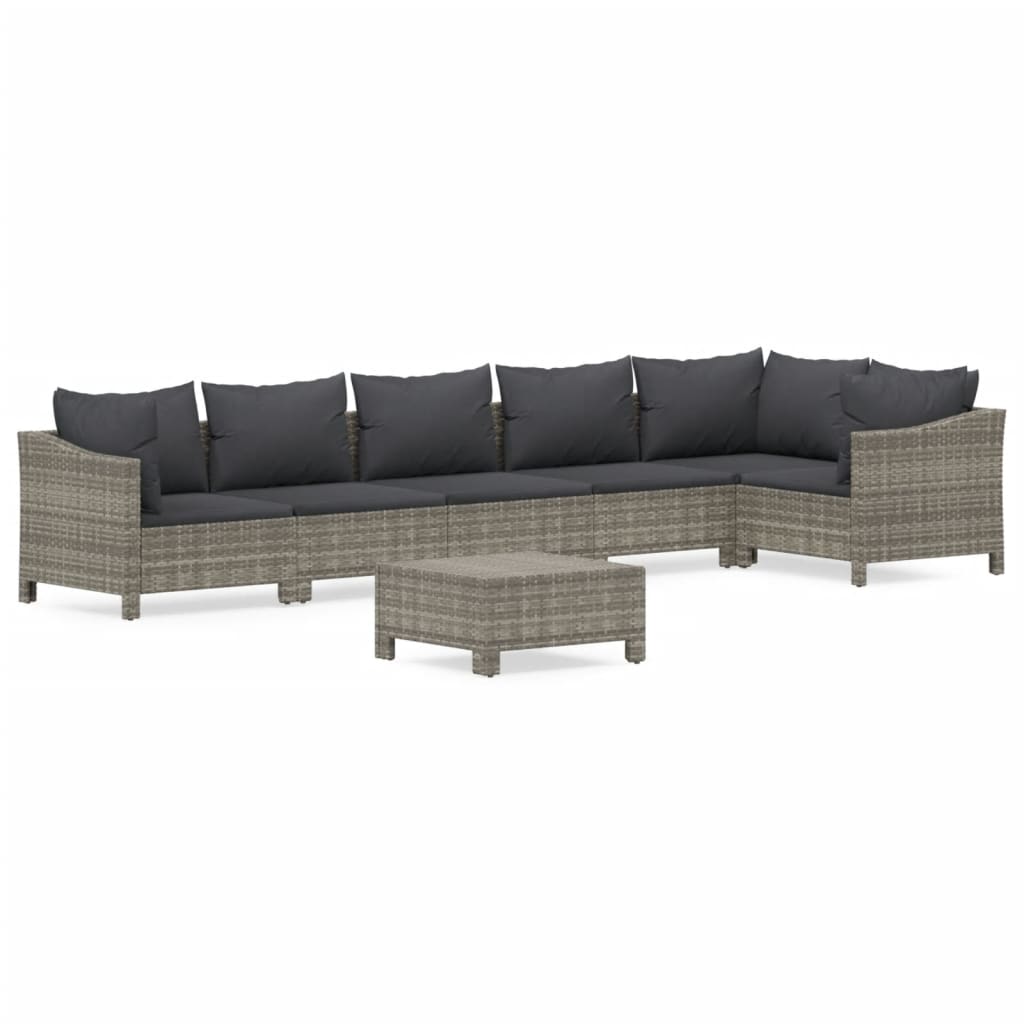 Salon de jardin 7 pcs avec coussins Gris Résine tressée