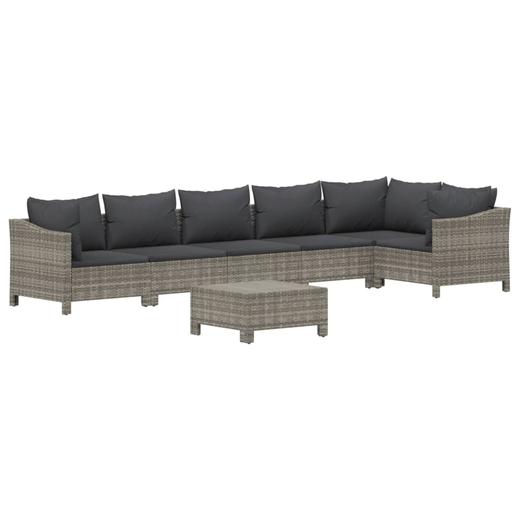 Salon de jardin 7 pcs avec coussins Gris Résine tressée