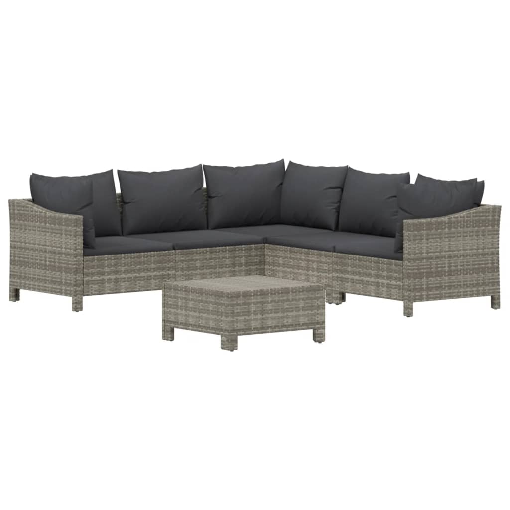 Salon de jardin 6 pcs avec coussins Gris Résine tressée