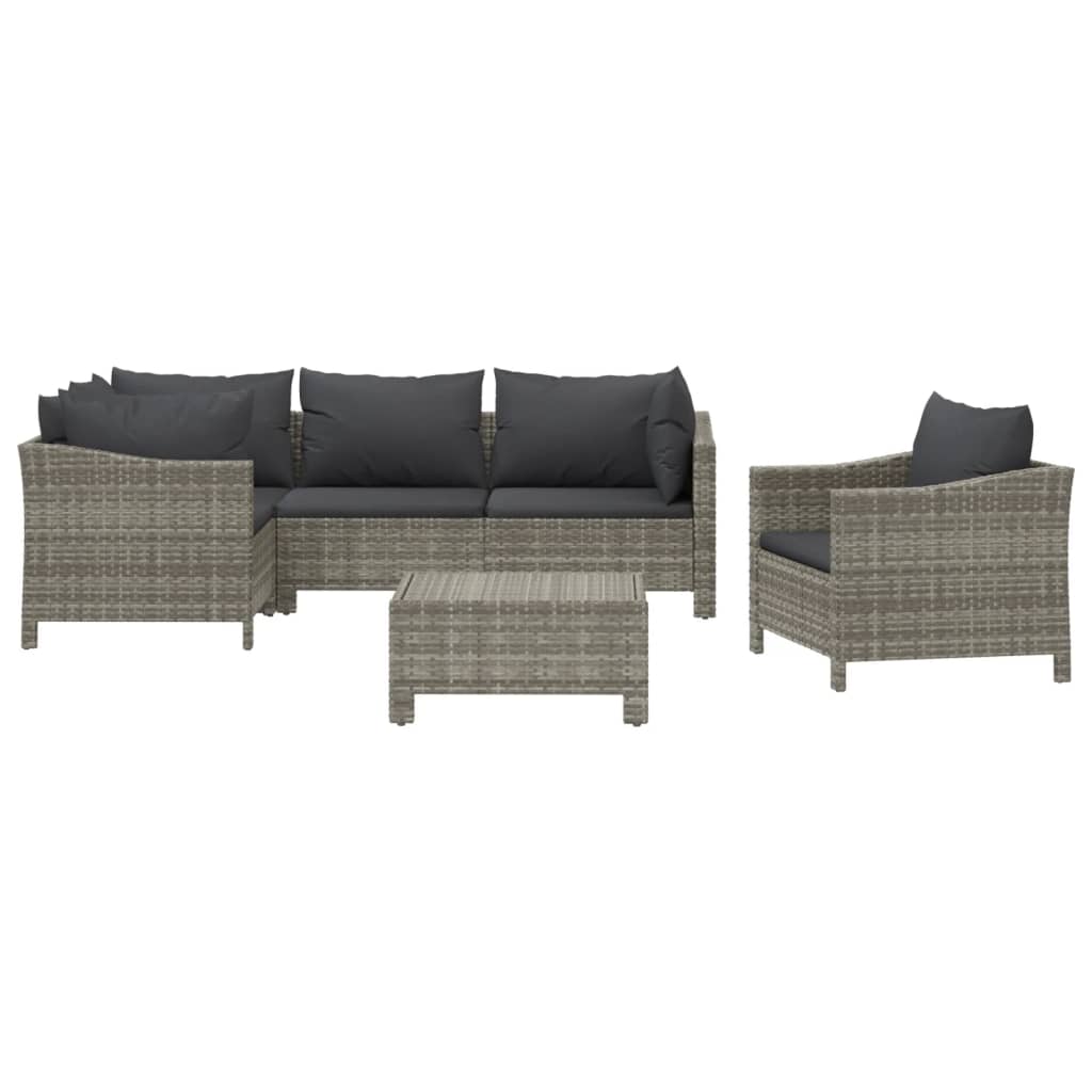 Salon de jardin 6 pcs avec coussins Gris Résine tressée