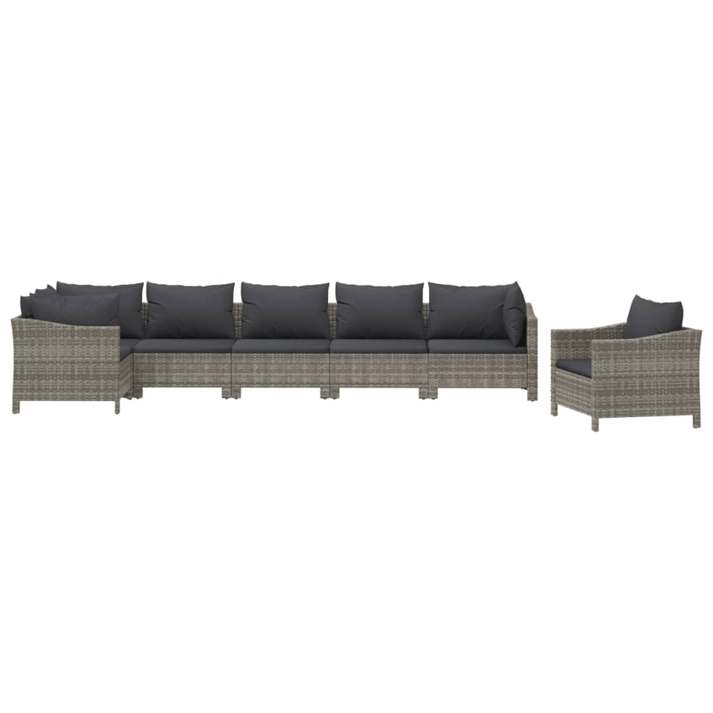 Salon de jardin 7 pcs avec coussins Gris Résine tressée