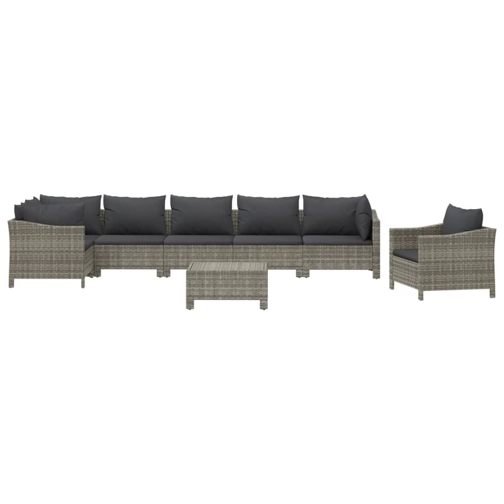Salon de jardin 8 pcs avec coussins Gris Résine tressée