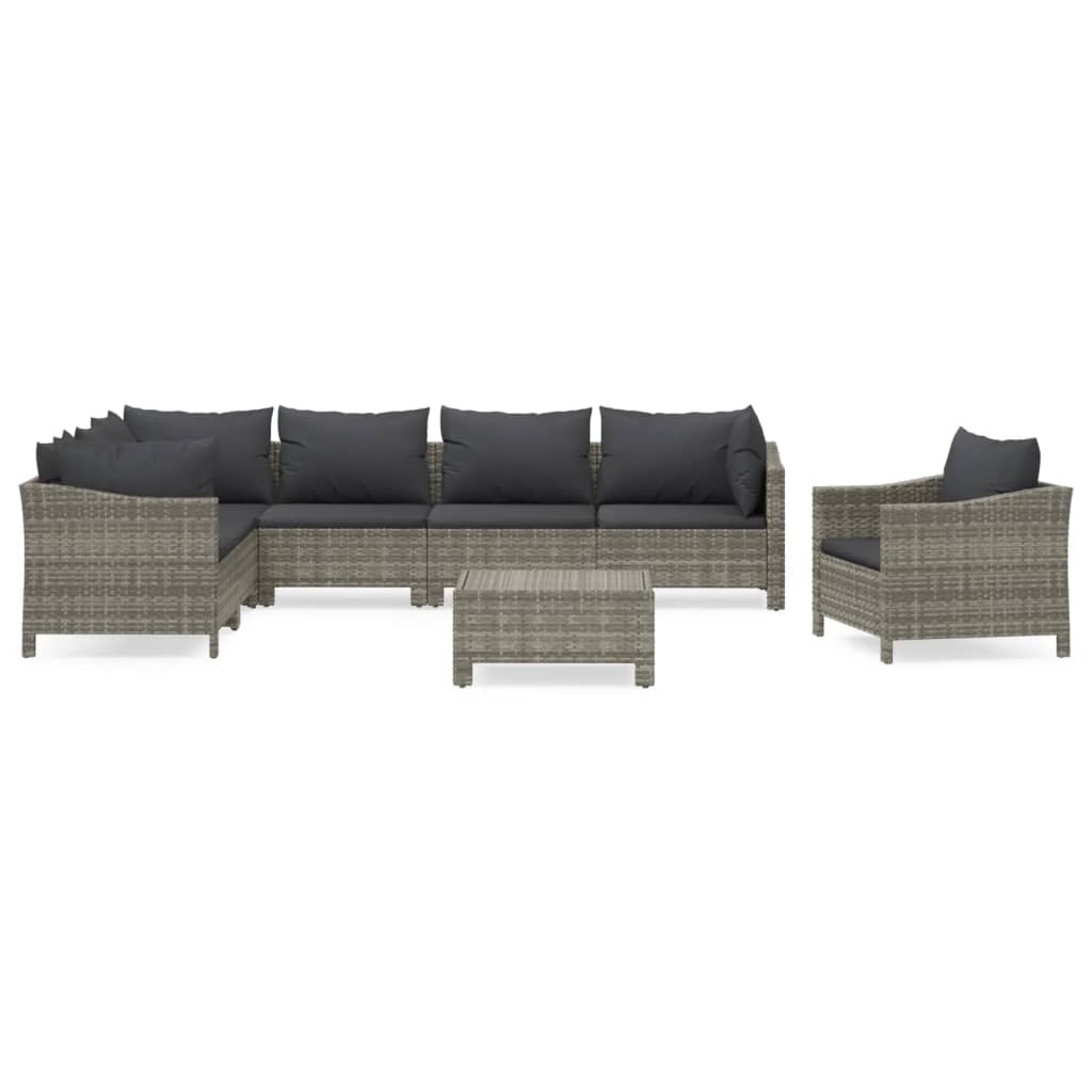 Salon de jardin 8 pcs avec coussins Gris Résine tressée