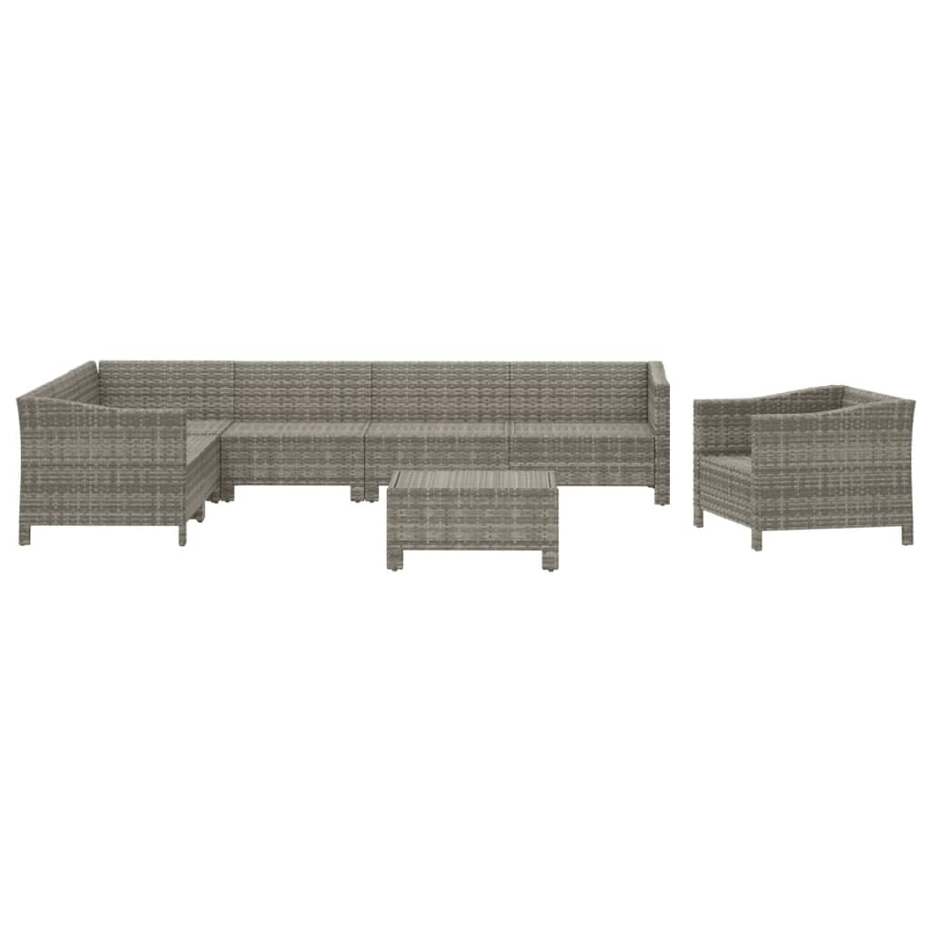 Salon de jardin 8 pcs avec coussins Gris Résine tressée