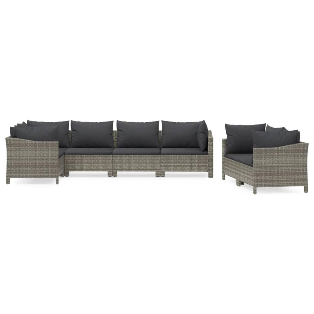 Salon de jardin 7 pcs avec coussins Gris Résine tressée