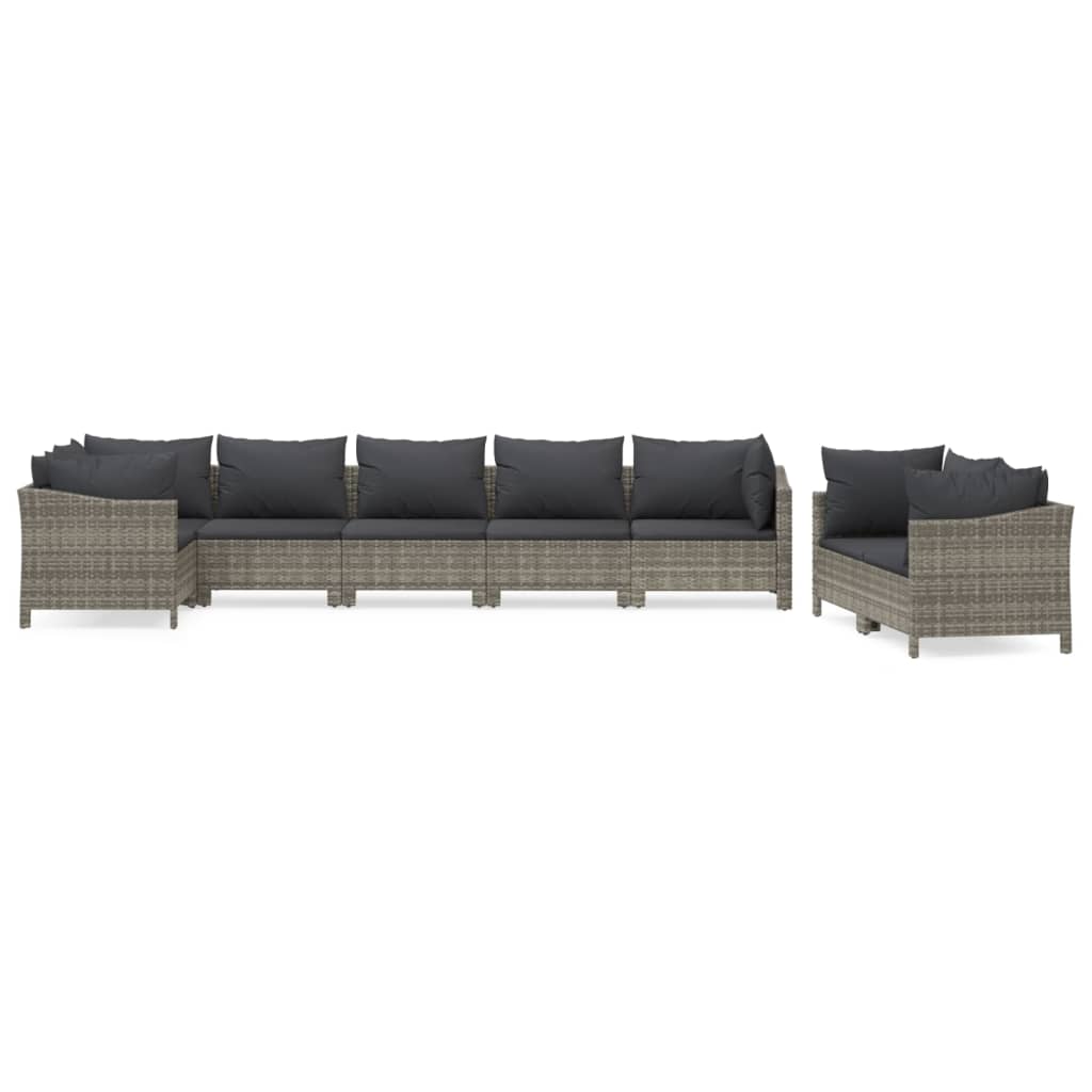Salon de jardin 8 pcs avec coussins Gris Résine tressée