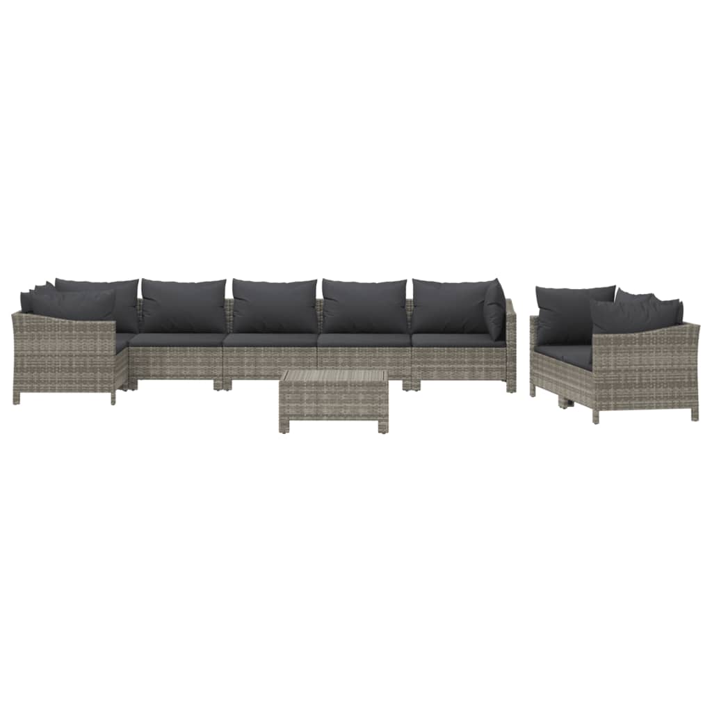Salon de jardin 9 pcs avec coussins Gris Résine tressée