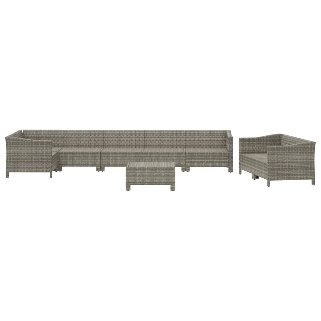 Salon de jardin 9 pcs avec coussins Gris Résine tressée