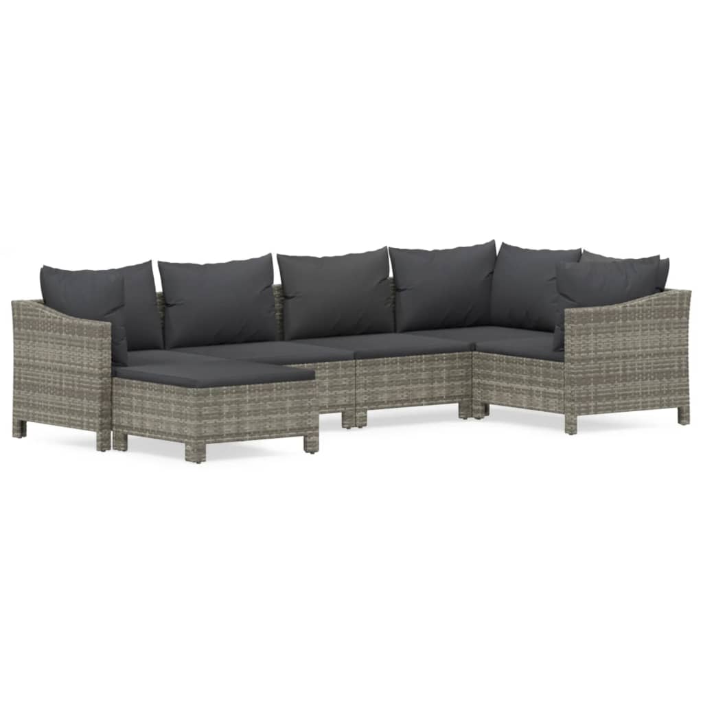 Salon de jardin 6 pcs avec coussins Gris Résine tressée