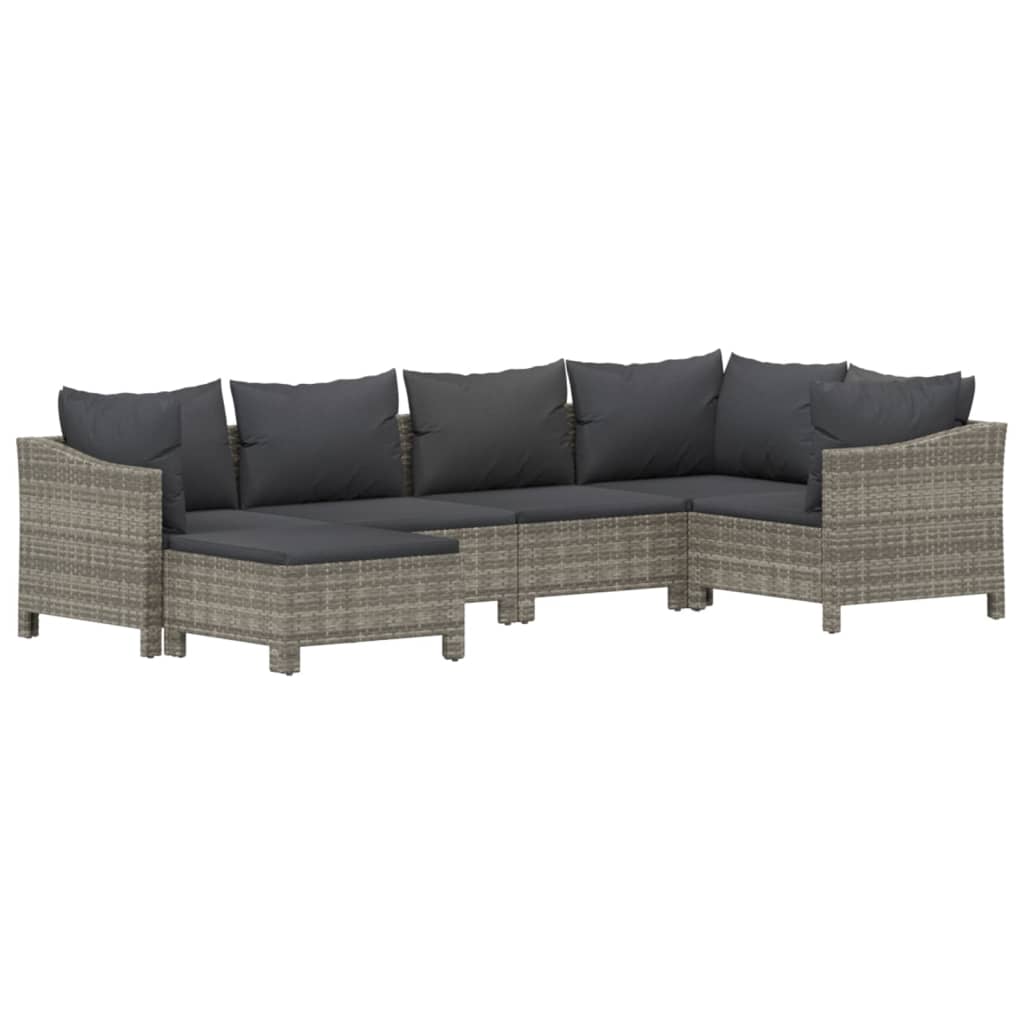 Salon de jardin 6 pcs avec coussins Gris Résine tressée