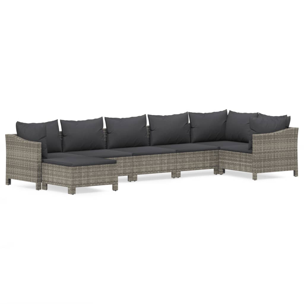 Salon de jardin 7 pcs avec coussins Gris Résine tressée