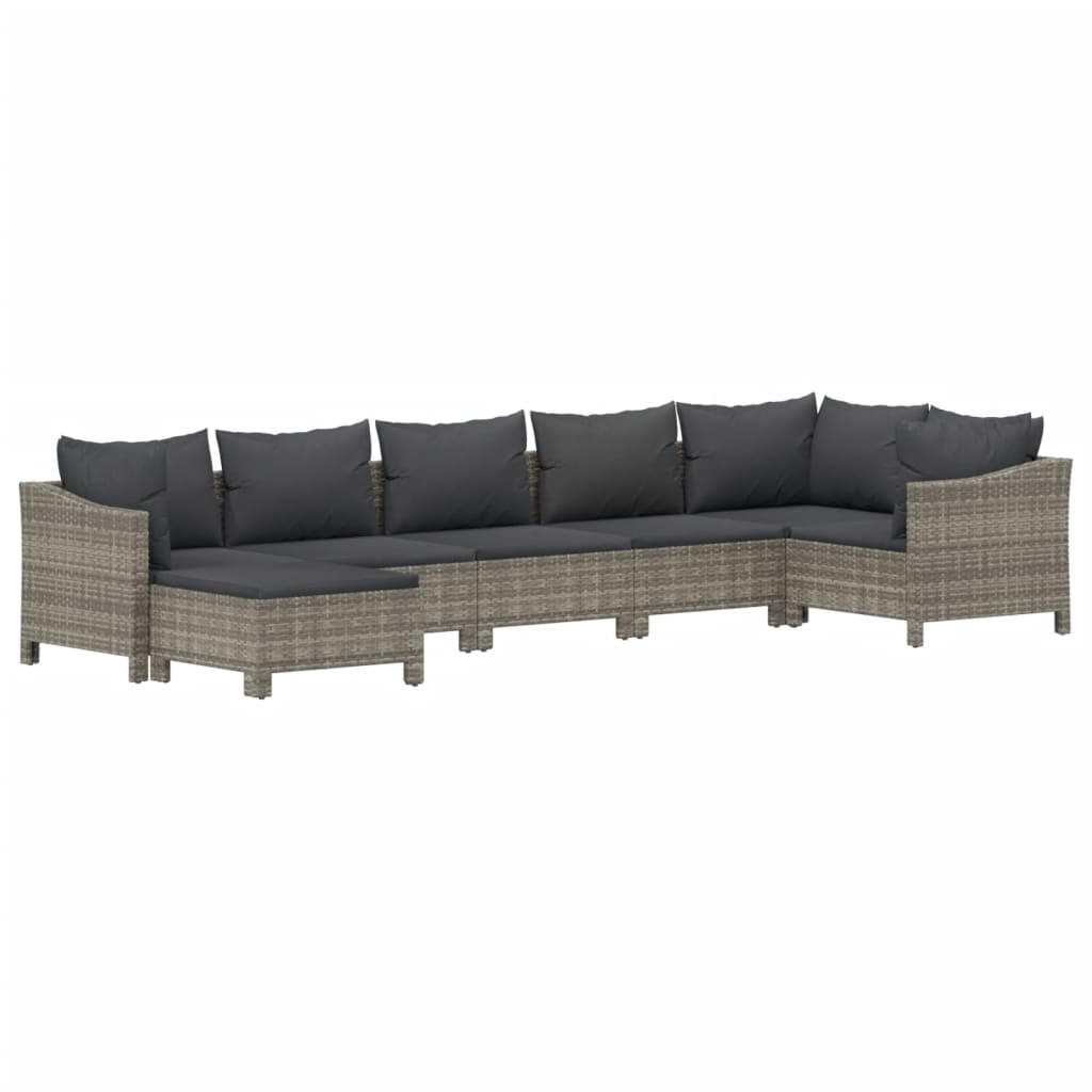 Salon de jardin 7 pcs avec coussins Gris Résine tressée