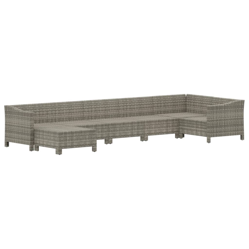 Salon de jardin 7 pcs avec coussins Gris Résine tressée