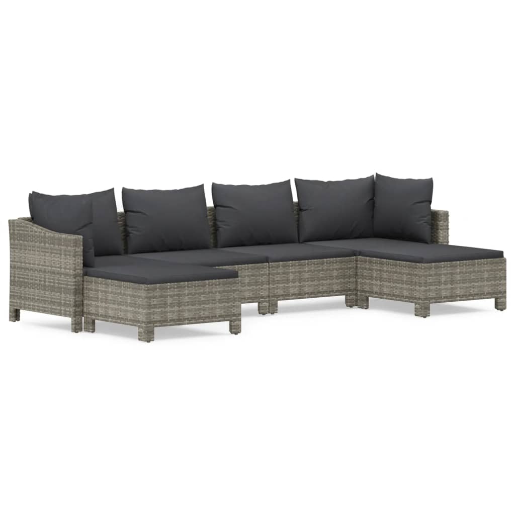 Salon de jardin 6 pcs avec coussins Gris Résine tressée