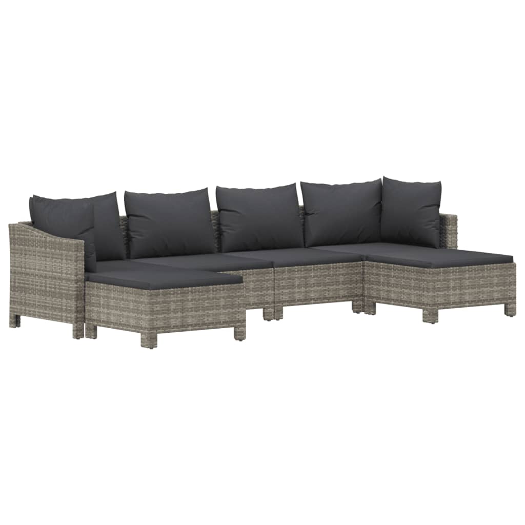 Salon de jardin 6 pcs avec coussins Gris Résine tressée