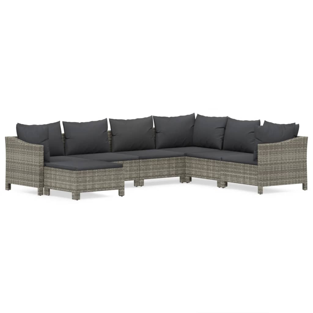 Salon de jardin 7 pcs avec coussins Gris Résine tressée