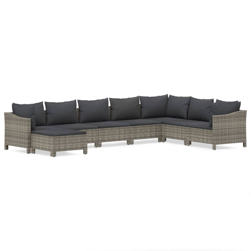 Salon de jardin 8 pcs avec coussins Gris Résine tressée