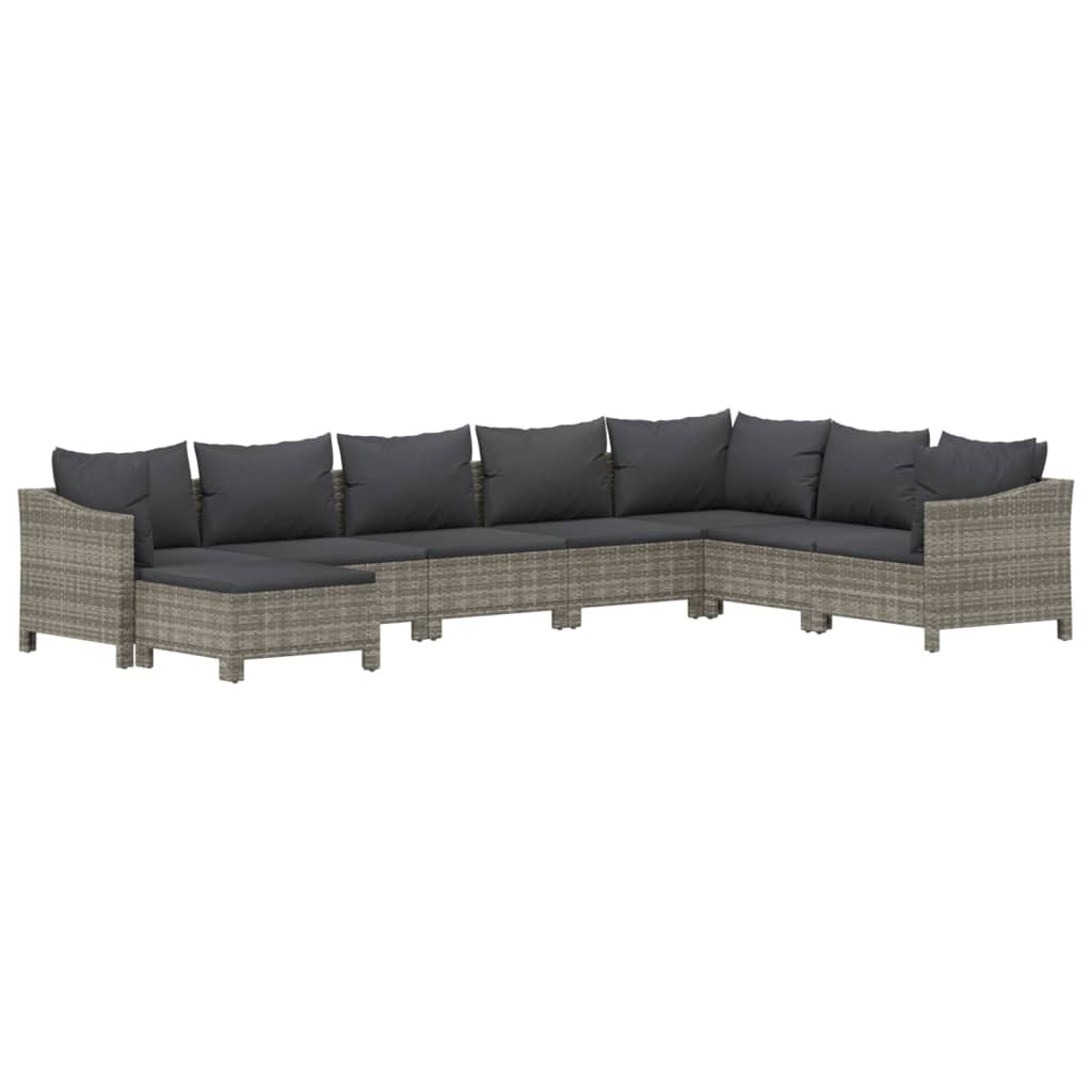 Salon de jardin 8 pcs avec coussins Gris Résine tressée