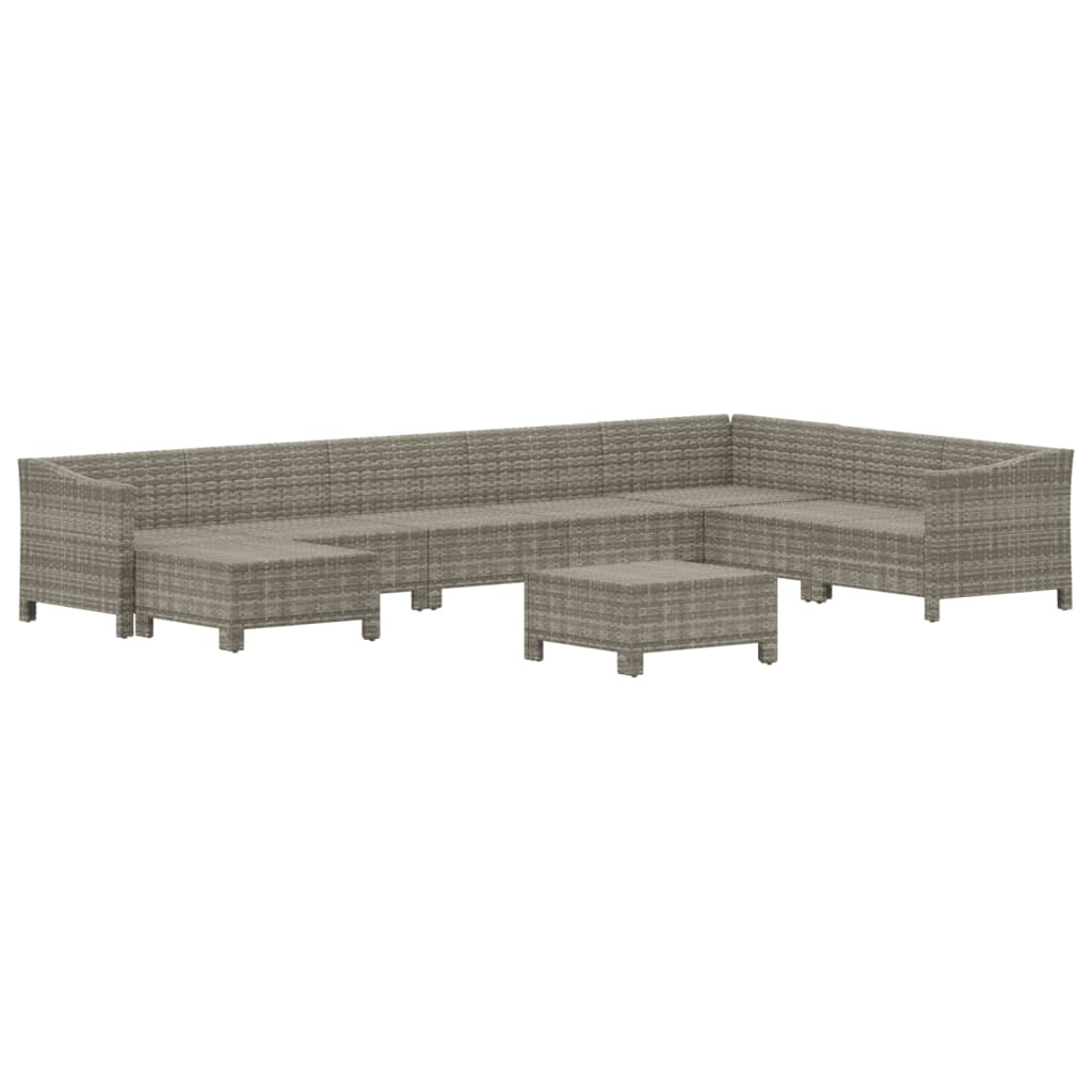 Salon de jardin 9 pcs avec coussins Gris Résine tressée