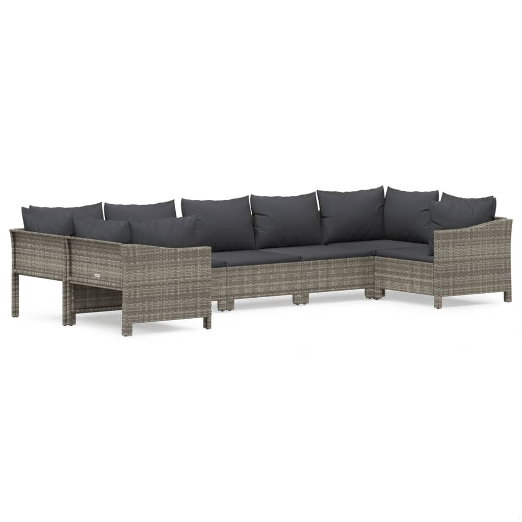 Salon de jardin 7 pcs avec coussins Gris Résine tressée