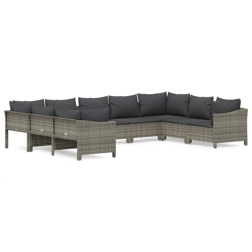 Salon de jardin 9 pcs avec coussins Gris Résine tressée