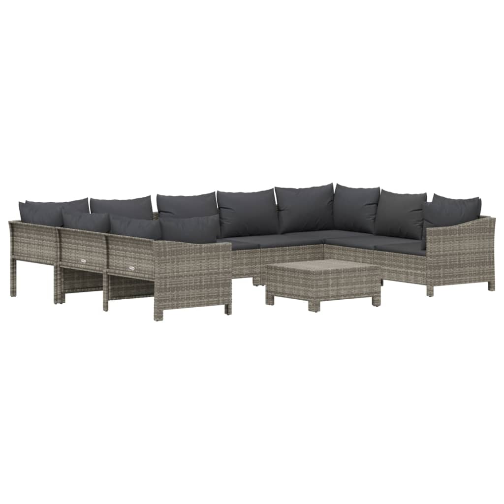 Salon de jardin 10 pcs avec coussins Gris Résine tressée