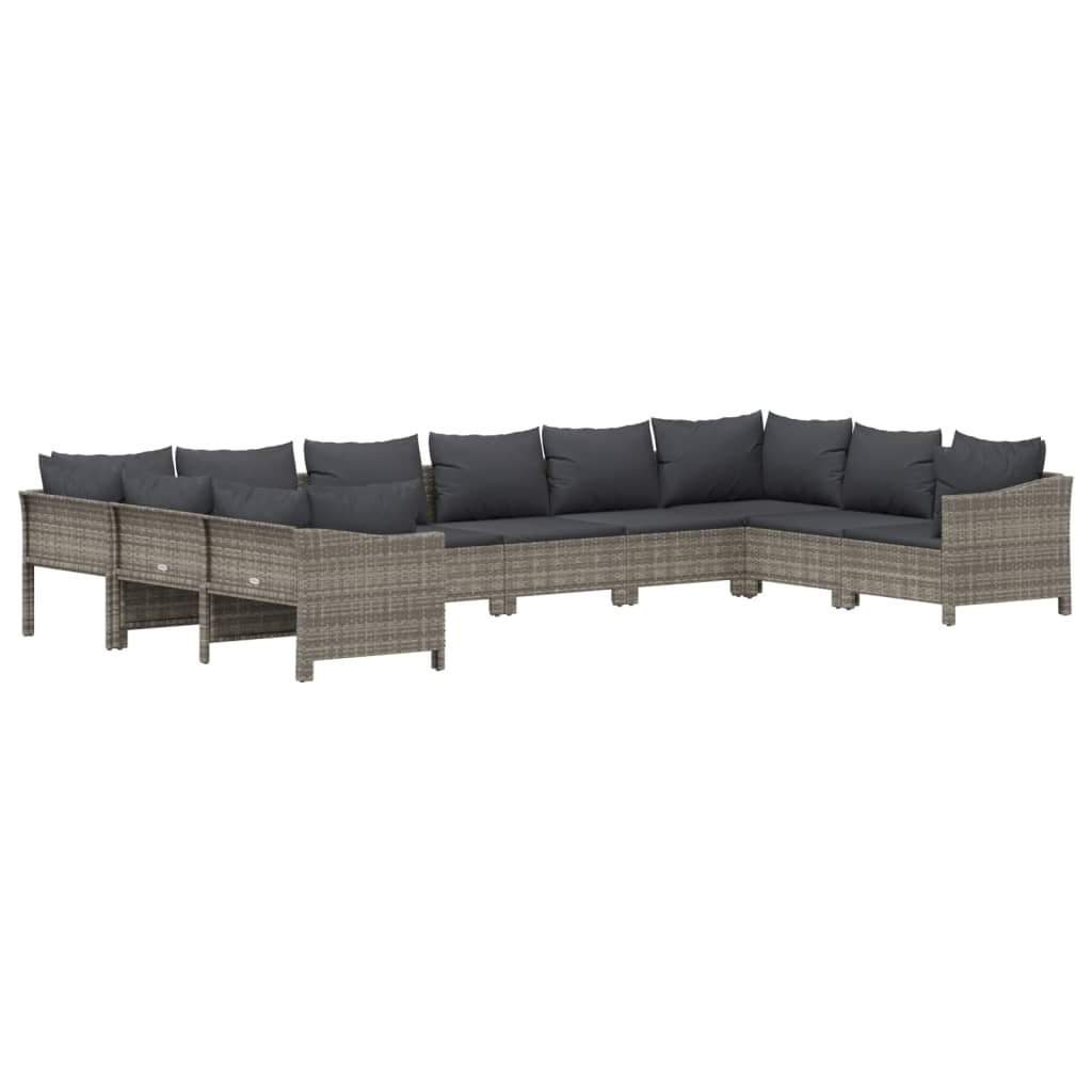 Salon de jardin 10 pcs avec coussins Gris Résine tressée