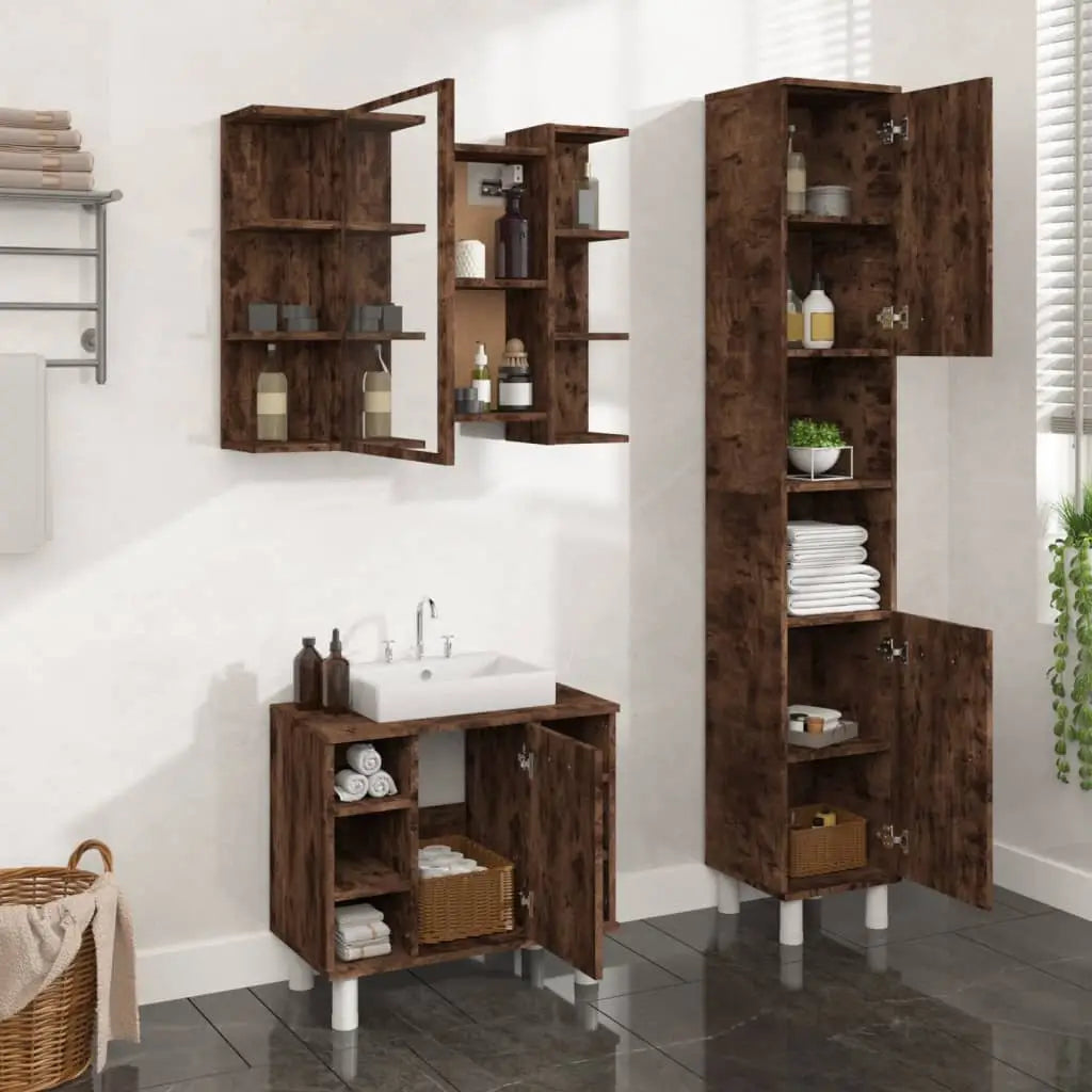 Ensemble d’armoires de salle de bain 3 pcs chêne fumé - XIOS