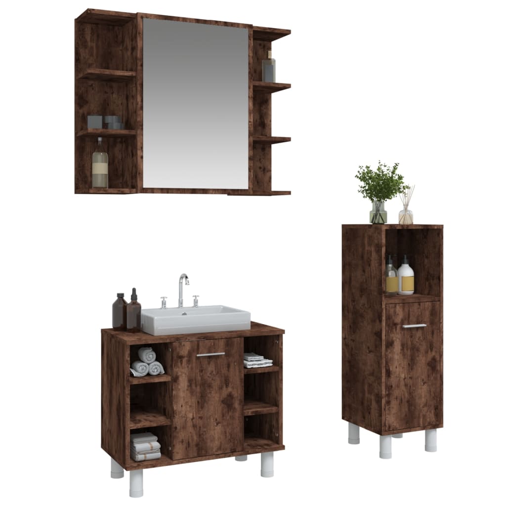 Ensemble d'armoires de salle de bain 3 pcs chêne fumé