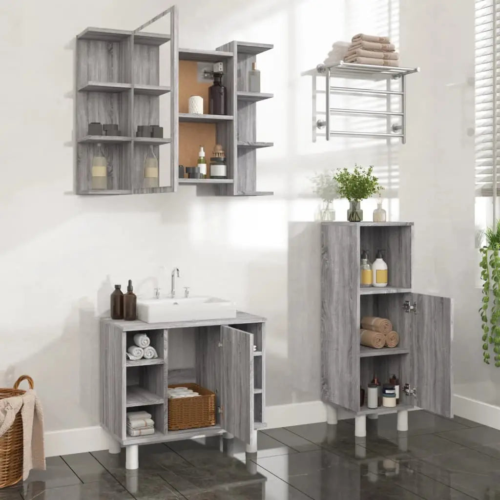 Ensemble d’armoires de salle de bain 3 pcs sonoma gris - XIOS