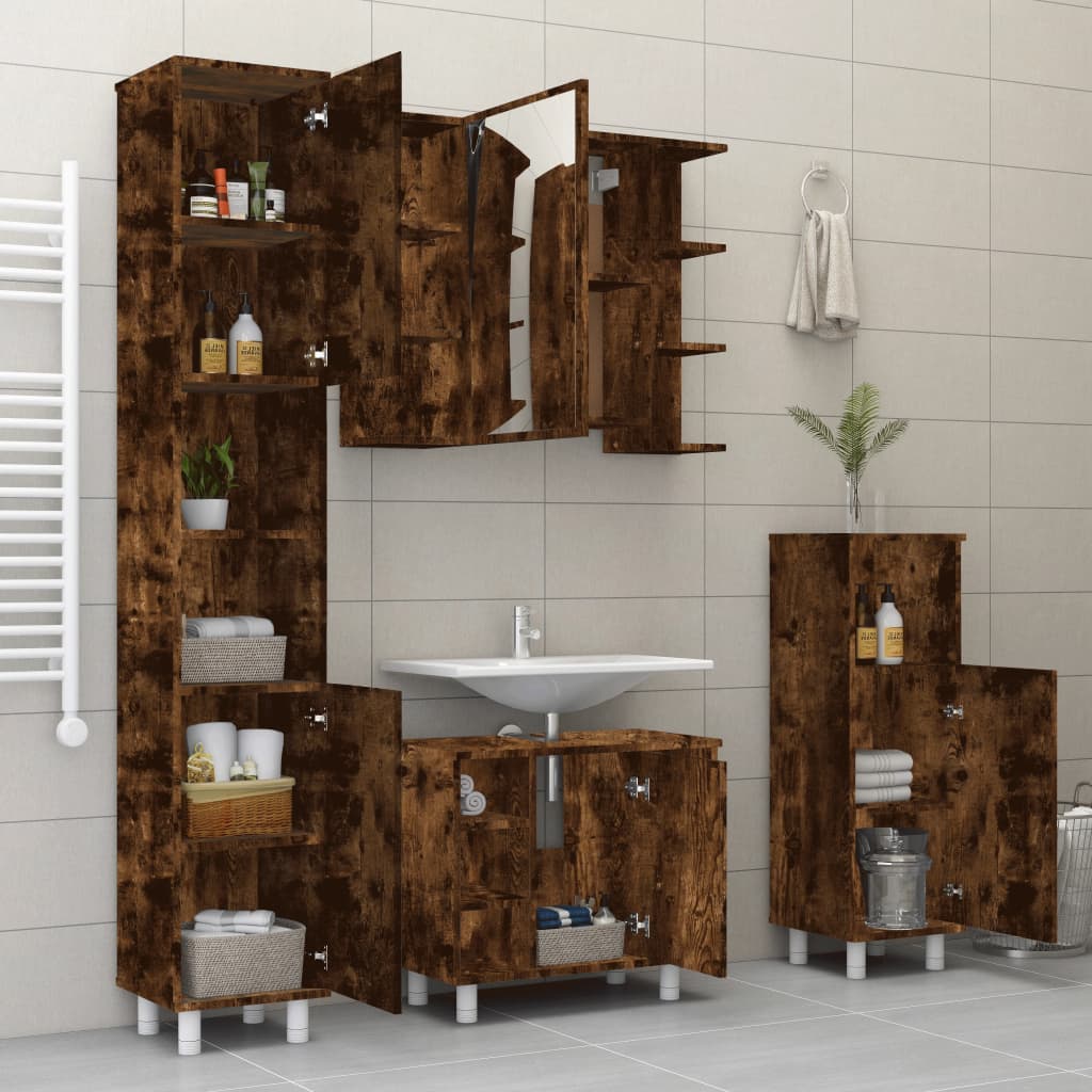 Ensemble d'armoires de salle de bain 4 pcs chêne fumé
