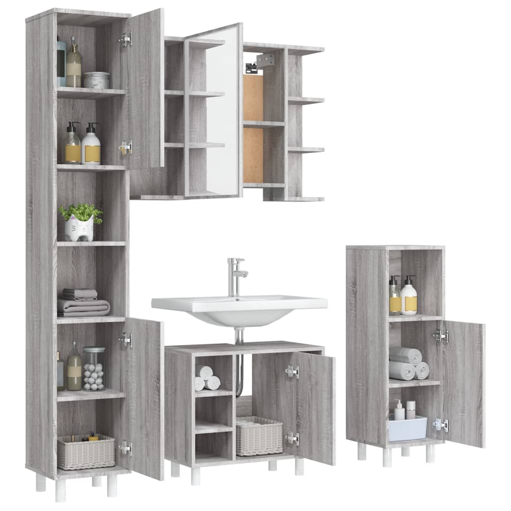 Ensemble d'armoires de salle de bain 4 pcs sonoma gris