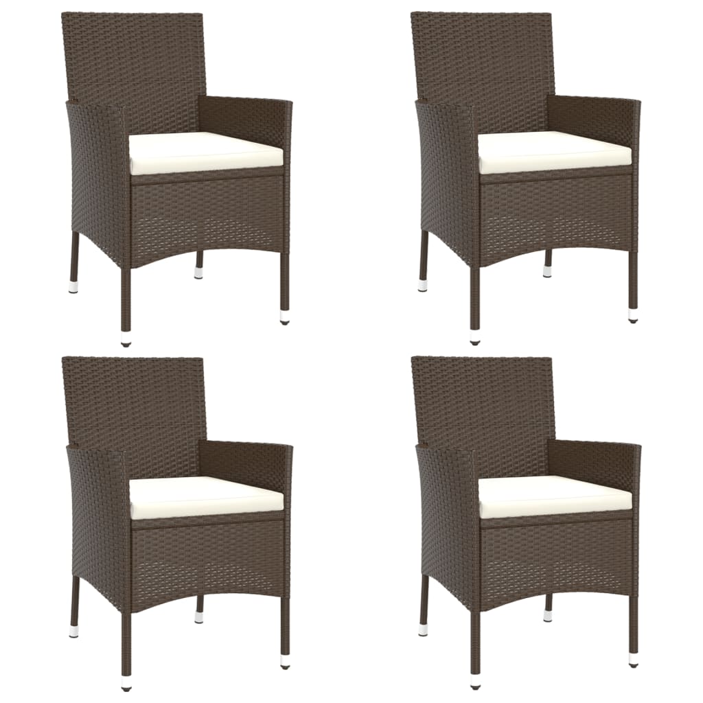 Ensemble à manger de jardin 5 pcs et coussins marron poly rotin