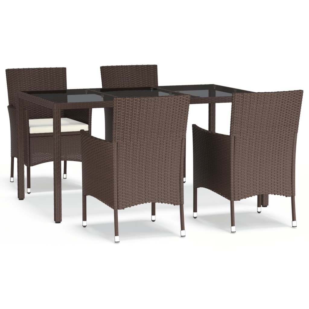 Ensemble à manger de jardin 5 pcs et coussins marron poly rotin