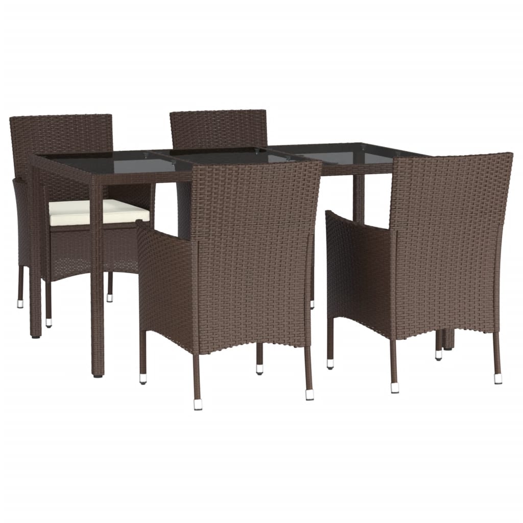 Ensemble à manger de jardin 5 pcs et coussins marron poly rotin