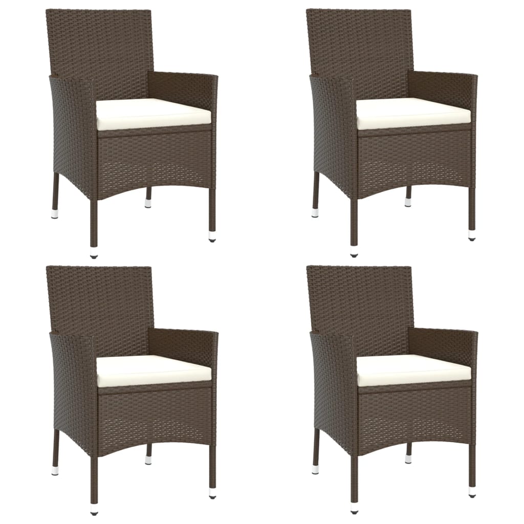 Ensemble à manger de jardin 5 pcs et coussins marron poly rotin
