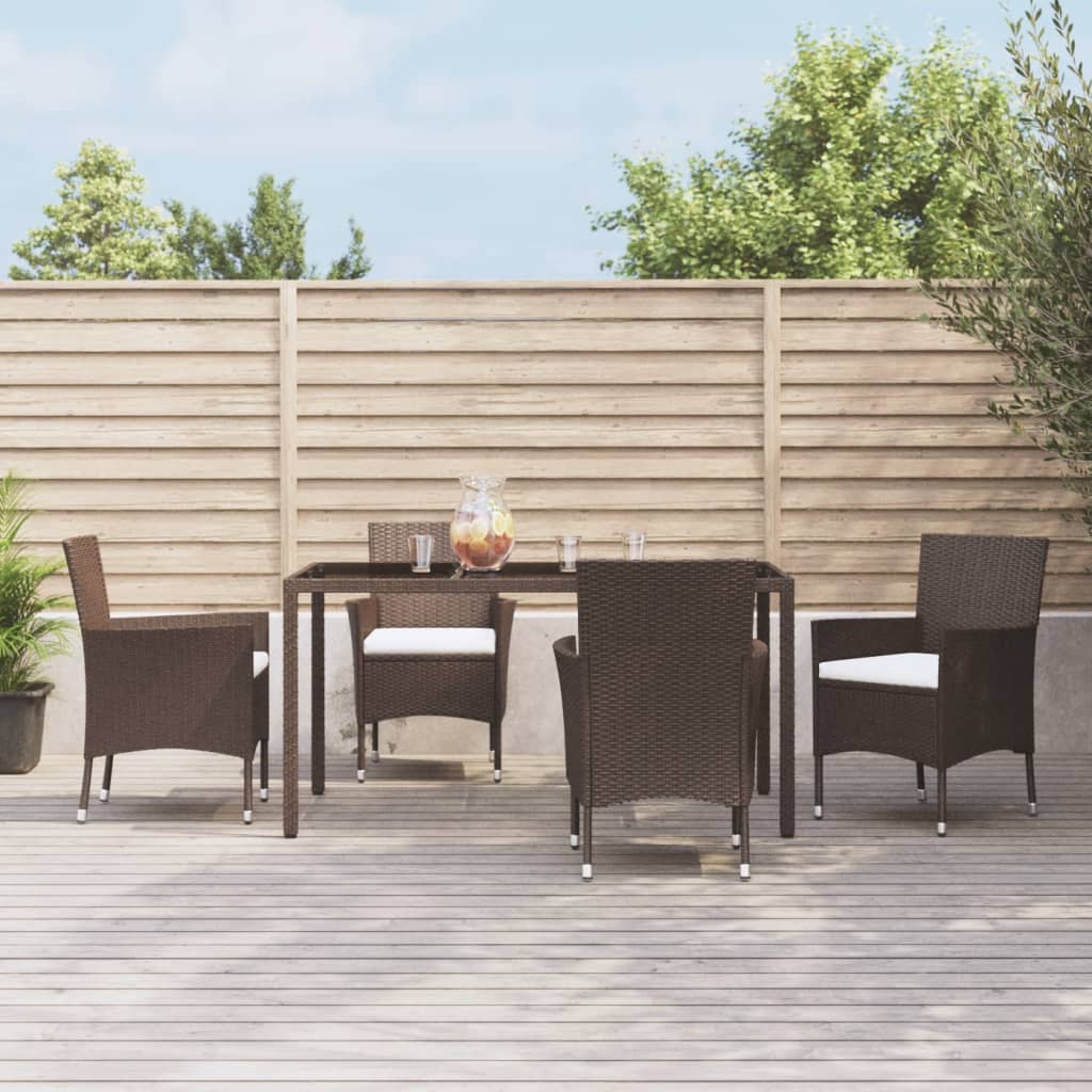 Ensemble à manger de jardin 5 pcs et coussins marron poly rotin