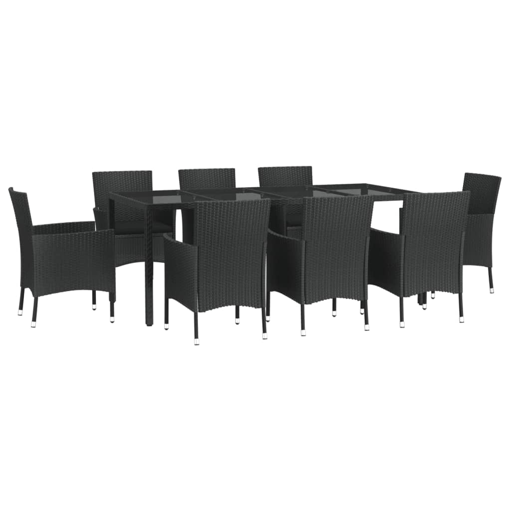 Ensemble à manger jardin 9pcs et coussins noir résine tressée